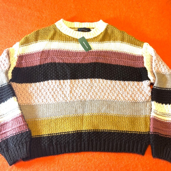 Fall earthy colors textured stripes touch of wool soft sweater made in Italy NWT - Picture 3 of 11